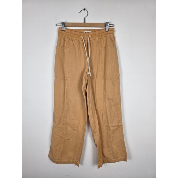 Pact Organic Cotton Wide Leg Crop Pants Drawstring Waist XS Tan - Picture 1 of 7